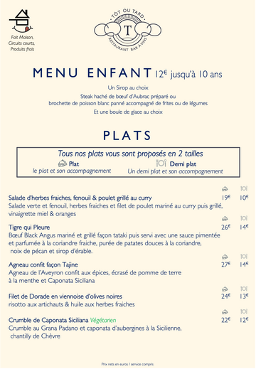 Menu enfant & Plats