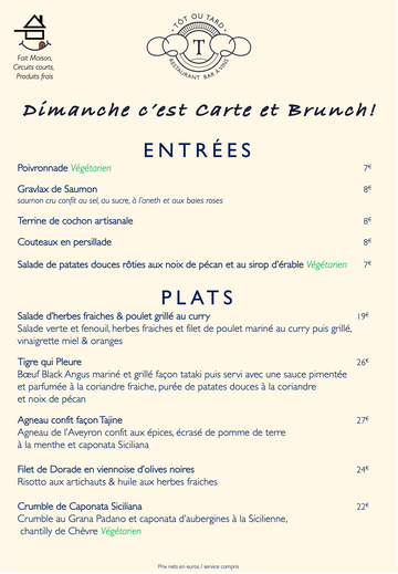 Déjeuner du Dimanche Entrées & Plats
