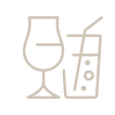 Icône stylisée de deux verres de boisson : un verre de vin à pied et un grand verre à cocktail avec paille, en tons beige clair.